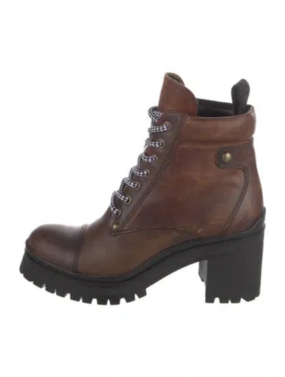 Pre-owned Miu Miu Leather Combat Boots In Brown