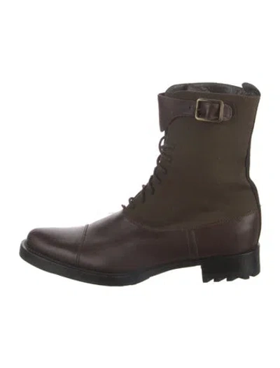 Pre-owned Miu Miu Leather Combat Boots In Brown