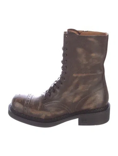 Pre-owned Miu Miu Leather Combat Boots In Brown