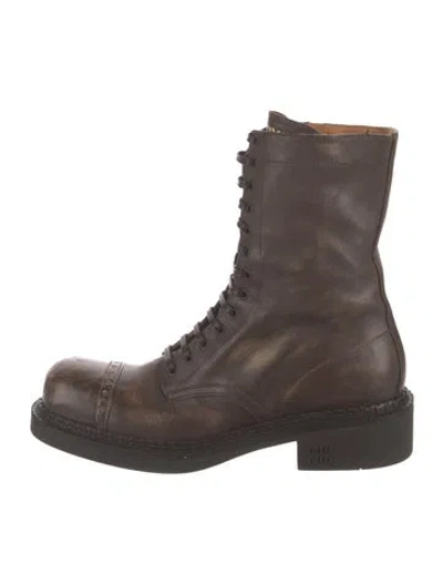 Pre-owned Miu Miu Leather Combat Boots In Brown