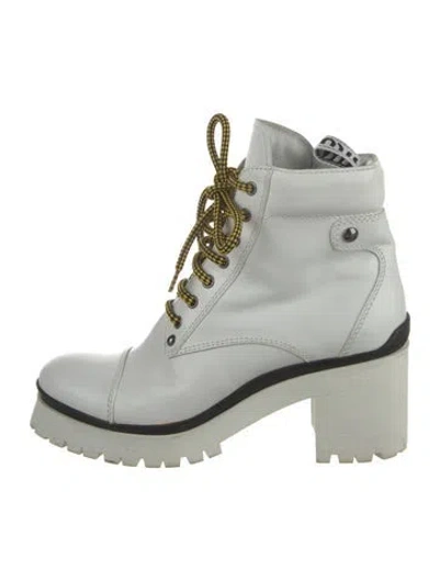 Pre-owned Miu Miu Leather Combat Boots In White