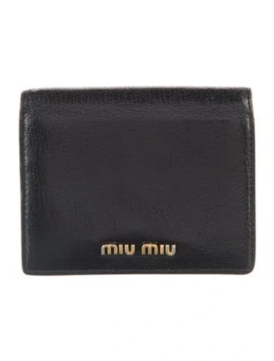 Pre-owned Miu Miu Leather Compact Wallet In Black