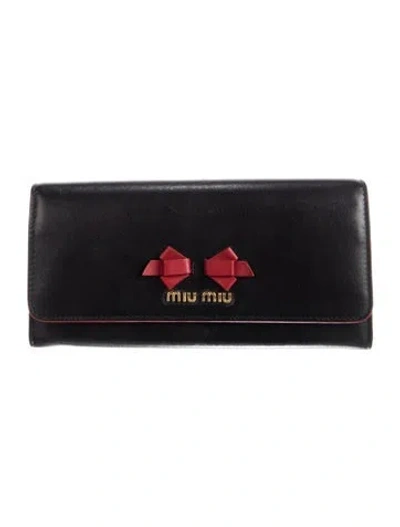 Pre-owned Miu Miu Leather Continental Wallet In Black