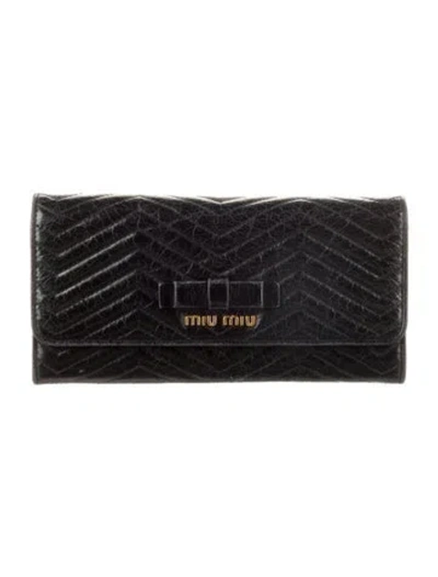 Pre-owned Miu Miu Leather Continental Wallet In Black