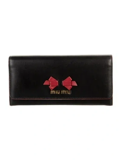 Pre-owned Miu Miu Leather Continental Wallet In Black
