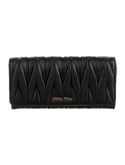Pre-owned Miu Miu Leather Continental Wallet In Black
