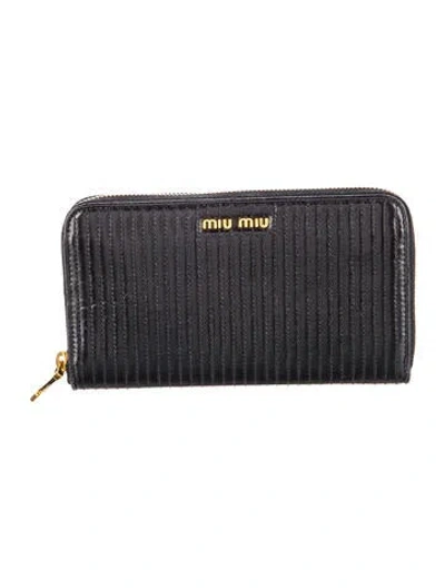 Pre-owned Miu Miu Leather Continental Wallet In Black