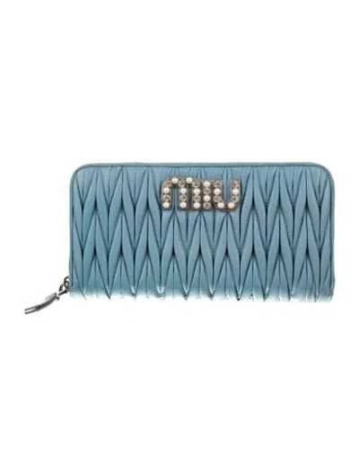 Pre-owned Miu Miu Leather Continental Wallet In Blue