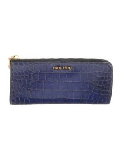 Pre-owned Miu Miu Leather Continental Wallet In Blue