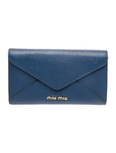Pre-owned Miu Miu Leather Continental Wallet In Blue
