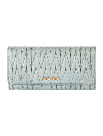 Pre-owned Miu Miu Leather Continental Wallet In Blue