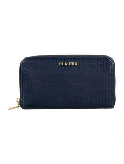 Pre-owned Miu Miu Leather Continental Wallet In Blue