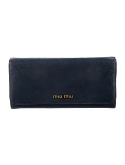 Pre-owned Miu Miu Leather Continental Wallet In Blue