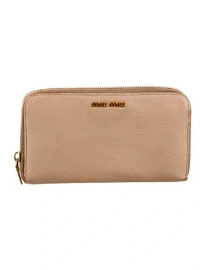 Pre-owned Miu Miu Leather Continental Wallet In Neutral