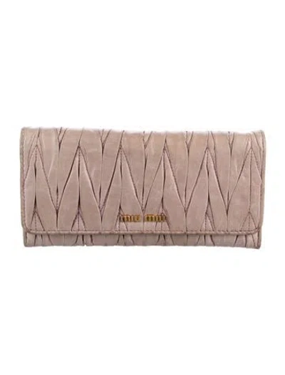Pre-owned Miu Miu Leather Continental Wallet In Neutral