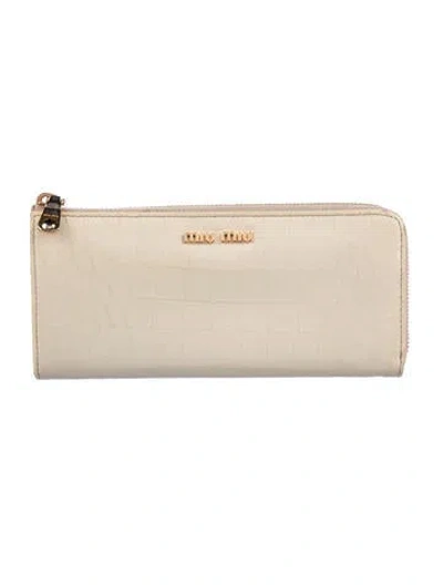 Pre-owned Miu Miu Leather Continental Wallet In Neutral