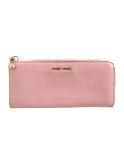 Pre-owned Miu Miu Leather Continental Wallet In Pink