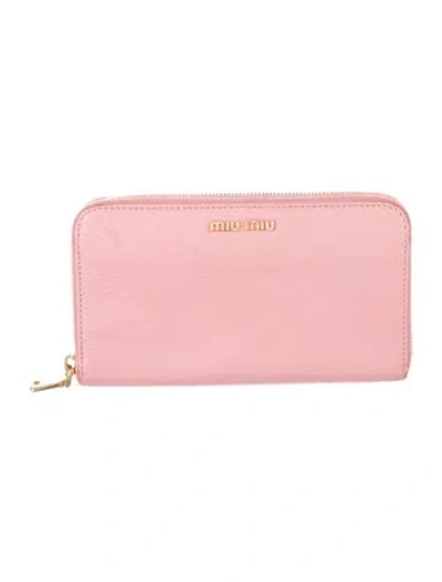 Pre-owned Miu Miu Leather Continental Wallet In Pink