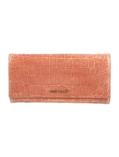 Pre-owned Miu Miu Leather Continental Wallet In Pink