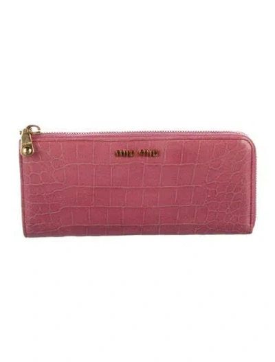 Pre-owned Miu Miu Leather Continental Wallet In Pink