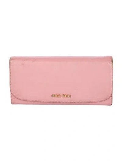 Pre-owned Miu Miu Leather Continental Wallet In Pink