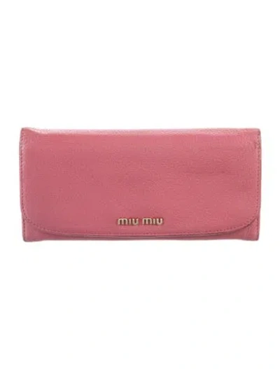 Pre-owned Miu Miu Leather Continental Wallet In Pink