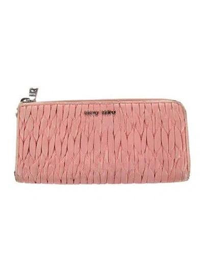 Pre-owned Miu Miu Leather Continental Wallet In Pink