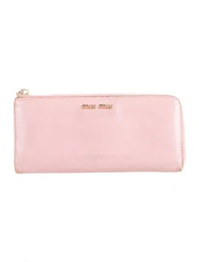 Pre-owned Miu Miu Leather Continental Wallet In Pink