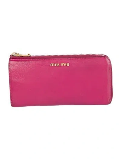 Pre-owned Miu Miu Leather Continental Wallet In Pink