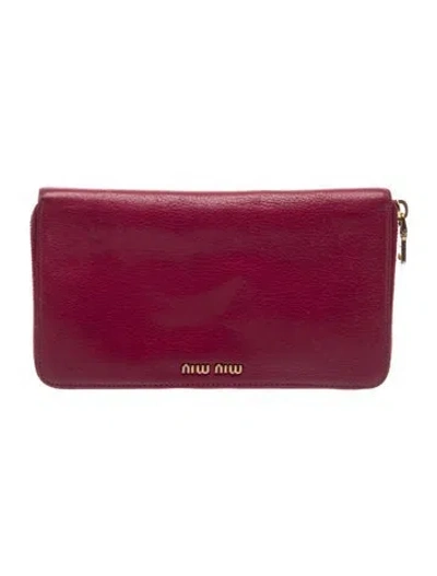 Pre-owned Miu Miu Leather Continental Wallet In Pink