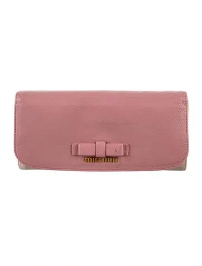 Pre-owned Miu Miu Leather Continental Wallet In Pink