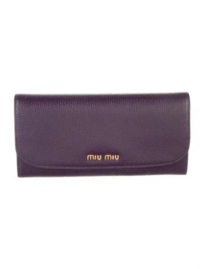 Pre-owned Miu Miu Leather Continental Wallet In Purple