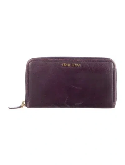 Pre-owned Miu Miu Leather Continental Wallet In Purple