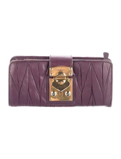 Pre-owned Miu Miu Leather Continental Wallet In Purple
