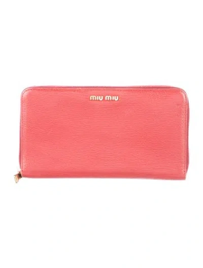 Pre-owned Miu Miu Leather Continental Wallet In Red