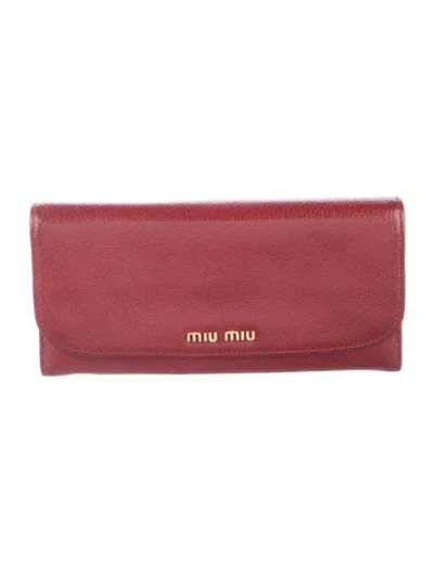 Pre-owned Miu Miu Leather Continental Wallet In Red