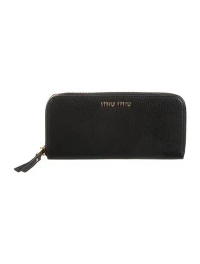 Pre-owned Miu Miu Leather Continental Wallet W/ Tags In Black