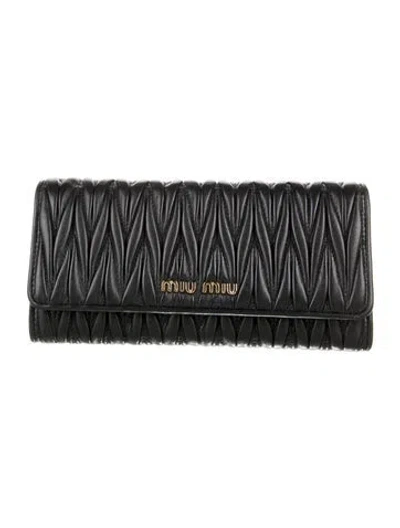 Pre-owned Miu Miu Leather Continental Wallet W/ Tags In Black