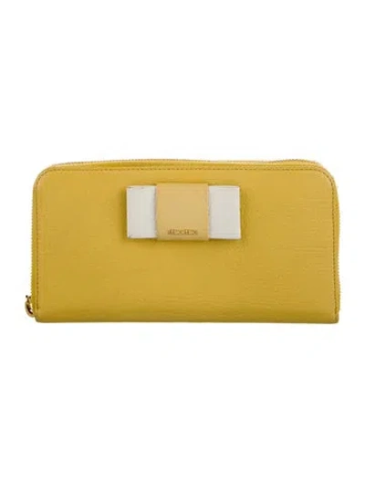 Pre-owned Miu Miu Leather Continental Wallet In Yellow