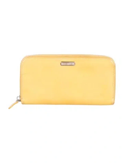 Pre-owned Miu Miu Leather Continental Wallet In Yellow