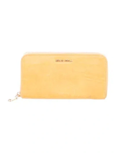 Pre-owned Miu Miu Leather Continental Wallet In Yellow
