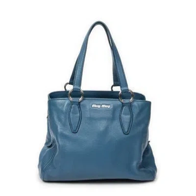 Pre-owned Miu Miu Leather Convertible Tote In Blue