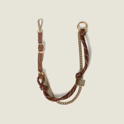 Miu Miu Leather, Cord And Metal Trick Keyring In Brown