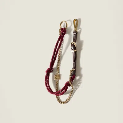 Miu Miu Leather, Cord And Metal Trick Keyring In Gold