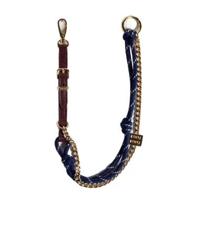 Miu Miu Leather, Cord And Metal Trick Keyring In Green