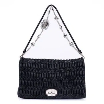 Pre-owned Miu Miu Leather Crystal Cloque In Black