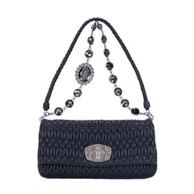 Pre-owned Miu Miu Leather Crystal Cloqué Clutch In Black