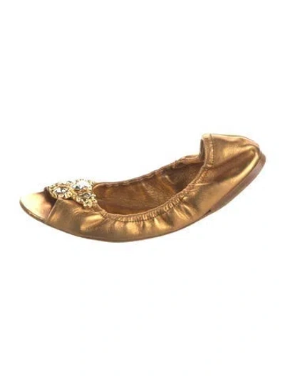 Pre-owned Miu Miu Leather Crystal Embellishments Ballet Flats