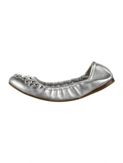 Pre-owned Miu Miu Leather Crystal Embellishments Ballet Flats