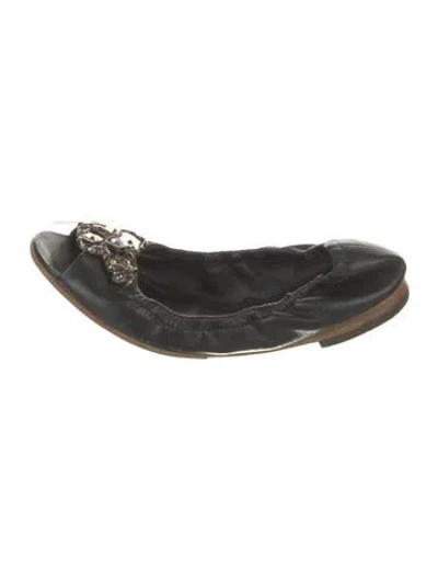 Pre-owned Miu Miu Leather Crystal Embellishments Ballet Flats